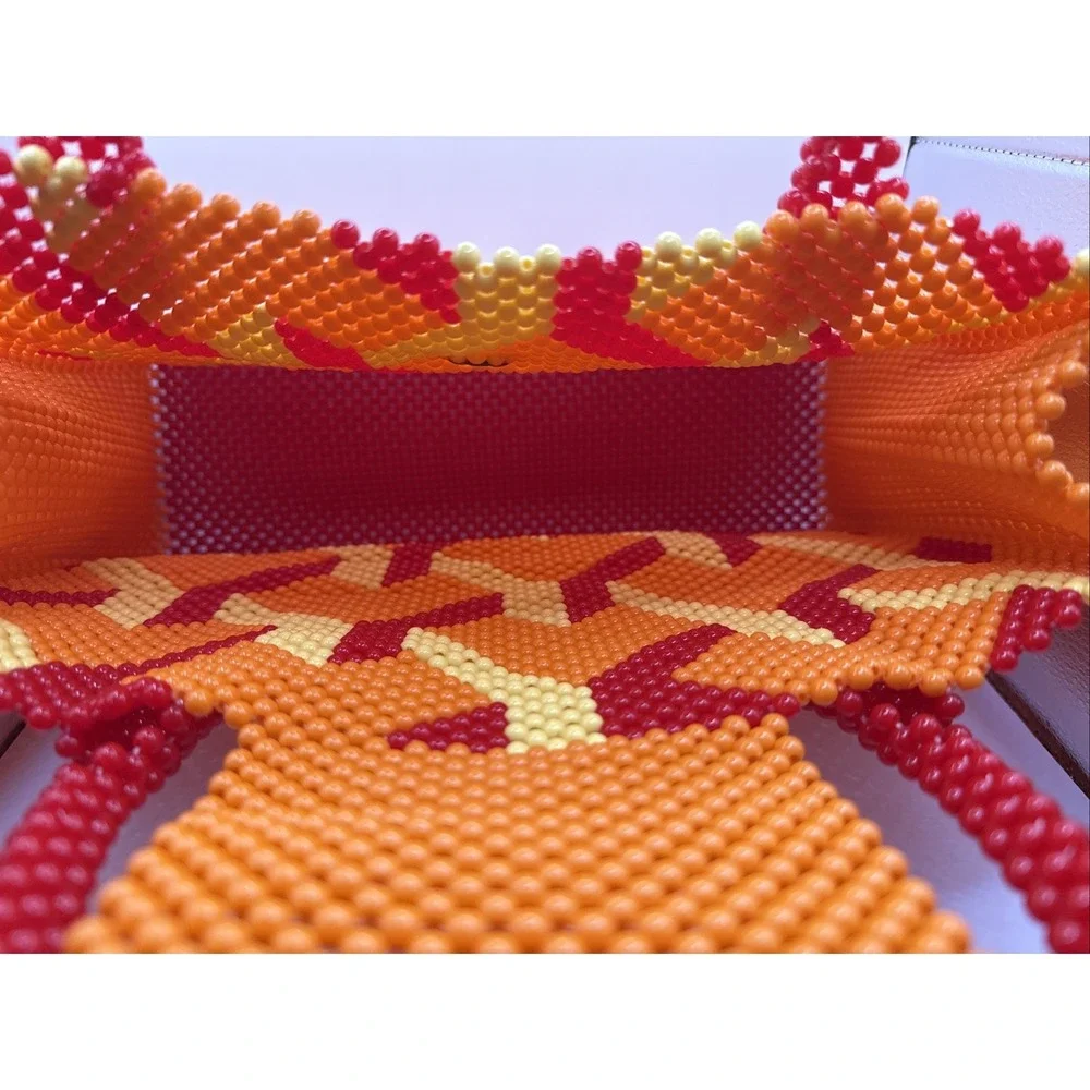 Handmade‎ Beaded Bag Unique Statement Purse Luxury Vintage Y2K Accessory Orange
